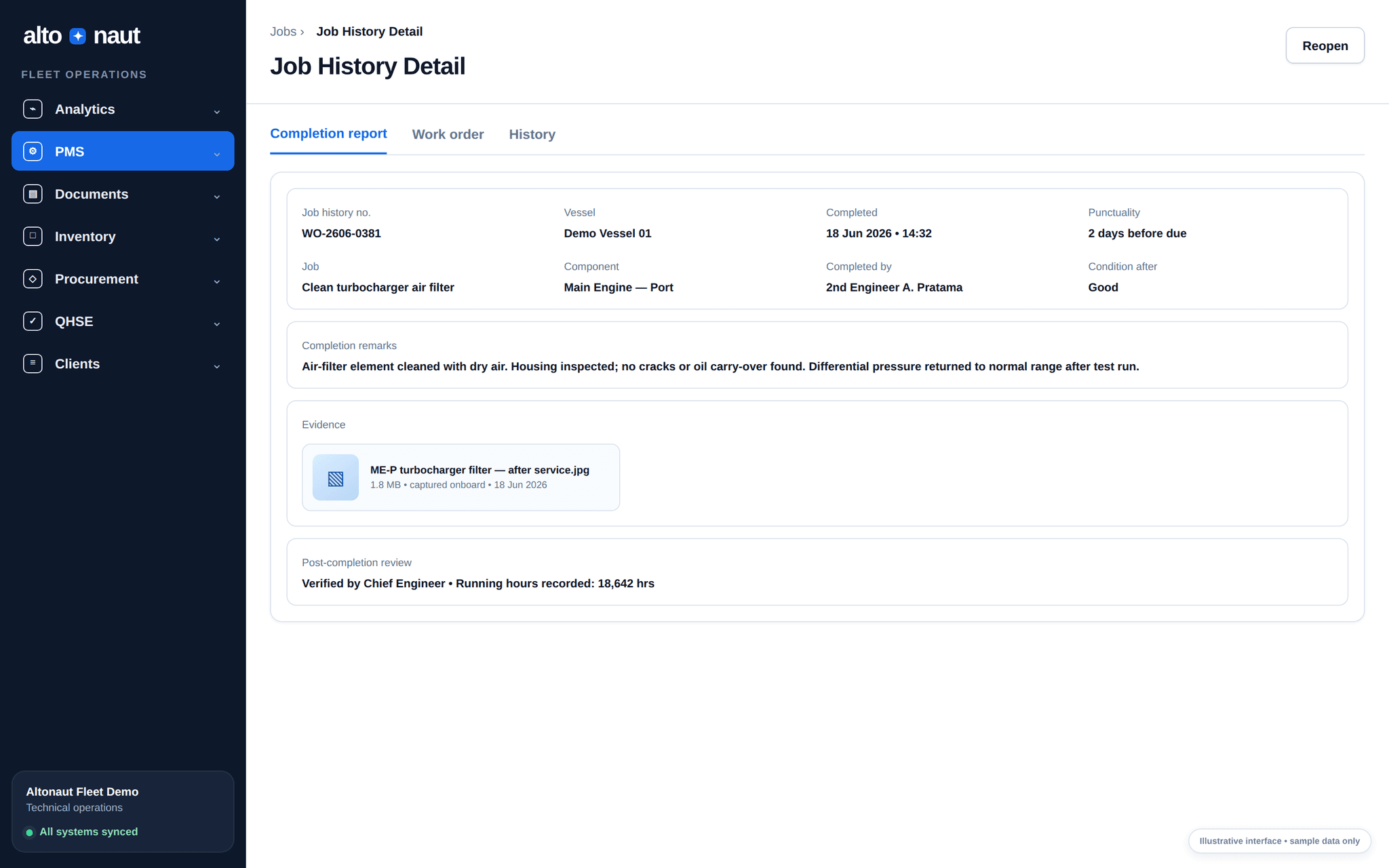 Altonaut job completion evidence screen